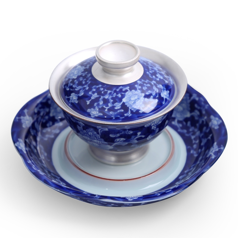 Three to 999 sterling silver, blue and white porcelain ceramic coppering. As silver tureen large bowl of kung fu tea tea bowl to bowl the teapot