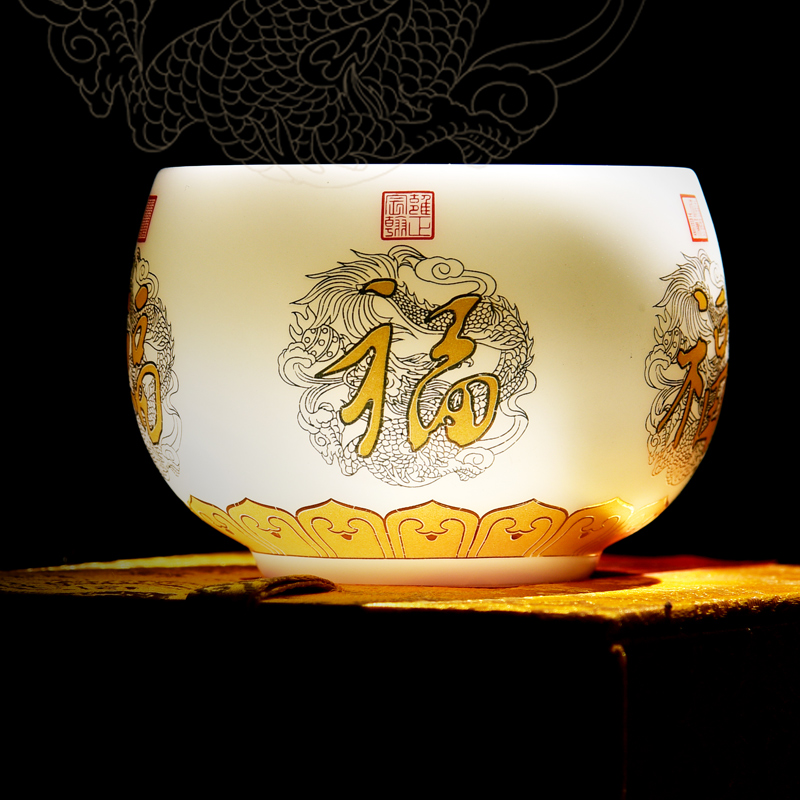 Wufu cup dehua suet jade emperor white porcelain cup sample tea cup ceramic large master cup single CPU kung fu tea set