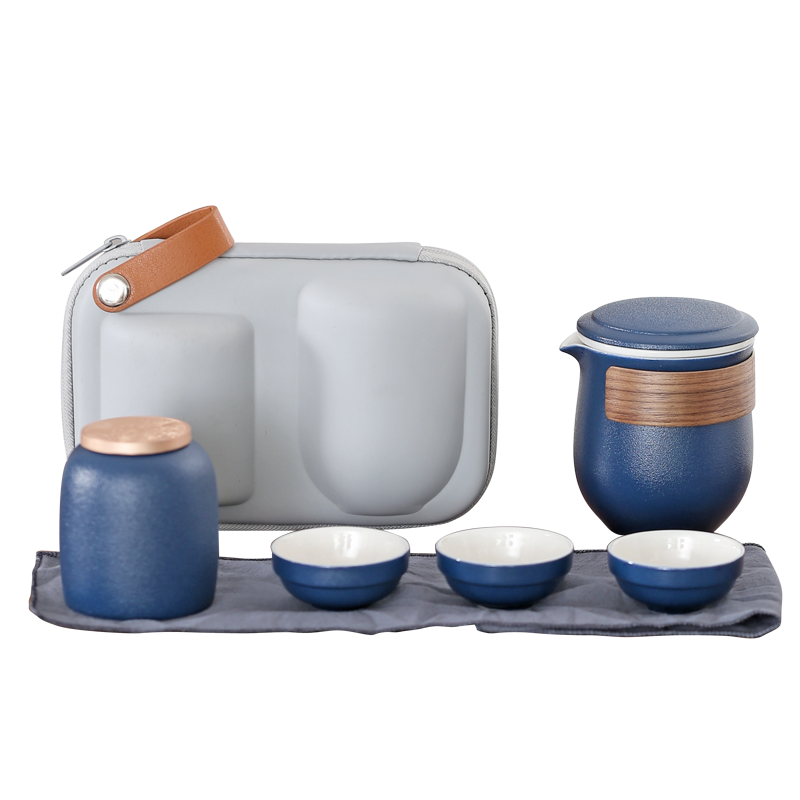 To crack a pot of three two glass ceramic ji blue portable single parcel office travel tea set custom