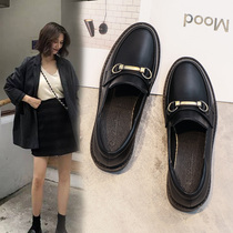 Loafers womens British style small leather shoes thick heel medium heel single shoes net red Japanese jk pedal soft leather Korean version all-match