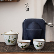 Ruyao express cup One pot two cups Ceramic Japanese portable single travel tea set Tea set storage bag customization