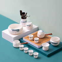 Sheep Jade hand-painted kung fu tea set home living room light luxury pure white jade porcelain tea maker side pot small set