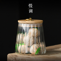 Slow-adjusting glass bottle tea jar Household storage sealed jar Household bamboo lid tea warehouse Food grade grain box Japanese style
