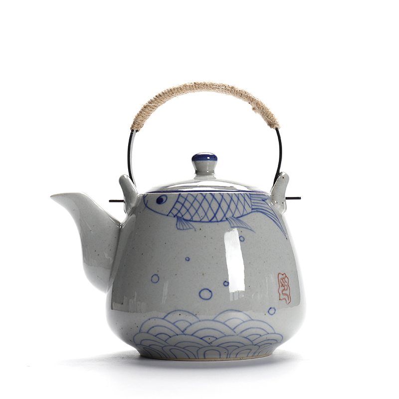 Large teapot hand - made ceramic retro 1000 ml blue lift pot pot restaurants tea kettle