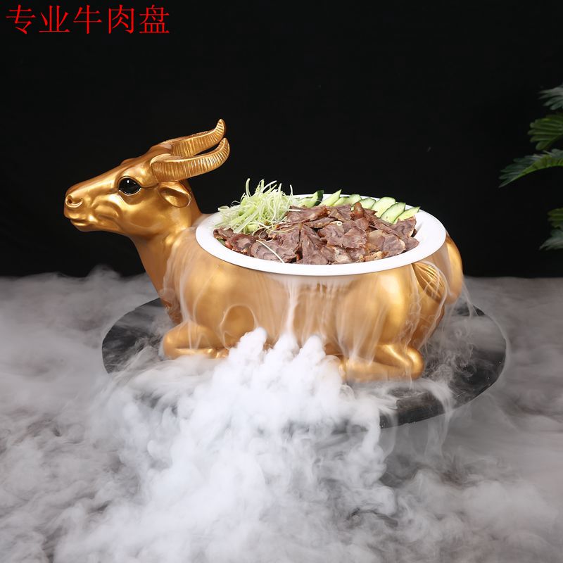 Dry ice to new creative move artistic conception dishes plate of beef cattle plastic tableware an artifact special - shaped hot pot restaurant ceramics