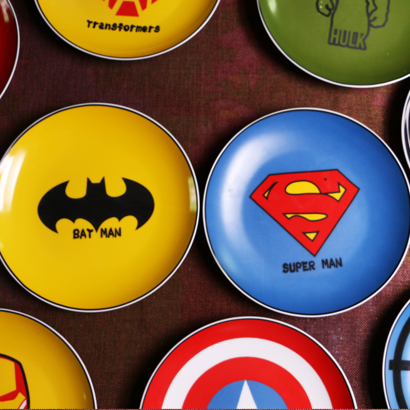 Diffuse wei hero move plate tableware ceramics dinner plate spiderman batman captain America plate plate