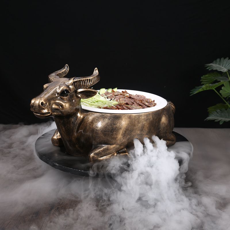 Dry ice to new creative move artistic conception dishes plate of beef cattle plastic tableware an artifact special - shaped hot pot restaurant ceramics