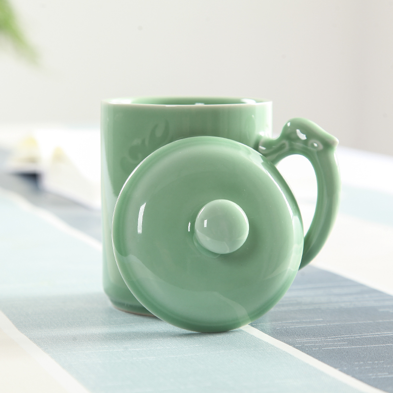 Longquan celadon tea set gift household ceramic tea cup with cover large glass cup for personal meeting