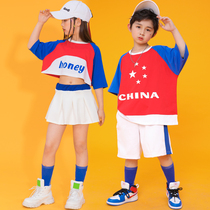 Children cheerleader acting out of the girl jazz dance outfit Dew Navel Boy Street Dance Suit Tide 61 show performance