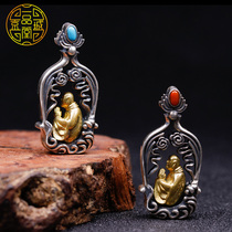 Beijing City One Pine Hall S925 Silver Xiang Cloud Decorative Bronze Buddha Centered Buddhas Hand Pendant Zen