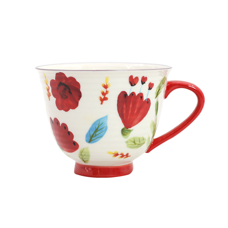 Hand color small flowers fresh Nordic ins ceramic high - capacity breakfast milk tea cup lovers mugs