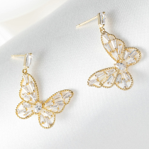 925 silver pins sparkling butterfly earrings zircon delicacy style elegant ins Korean earnail mesh red hollowed-out ear trim