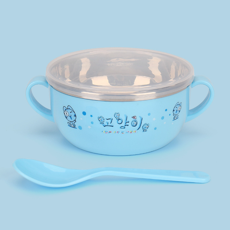 Baby drop tableware Baby eat rice bowl bowl children cartoon stainless steel with a lid seal against the hot dishes