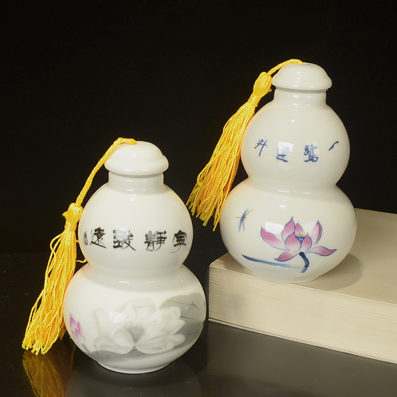 Ceramic bottle gourd bottles sealed tank Dan small pot porcelain powder blue and white porcelain small jar jar caddy fixings