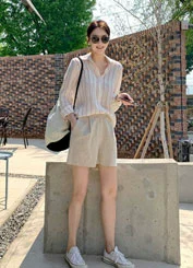 Hàn Quốc hiện đại mua quần áo phụ nữ Dongdaemun mùa hè mới quần dài ống rộng lưng cao vải lanh rộng rãi mùa hè năm 2021 - Quần short