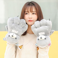 Gloves for women in autumn and winter Korean style cute bear paw plush thickened warm halter neck violent claw cartoon couple gloves