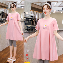 Pregnant Women summer T-shirt short sleeve cotton top female pregnant women summer long large size loose fashion pregnant T-shirt