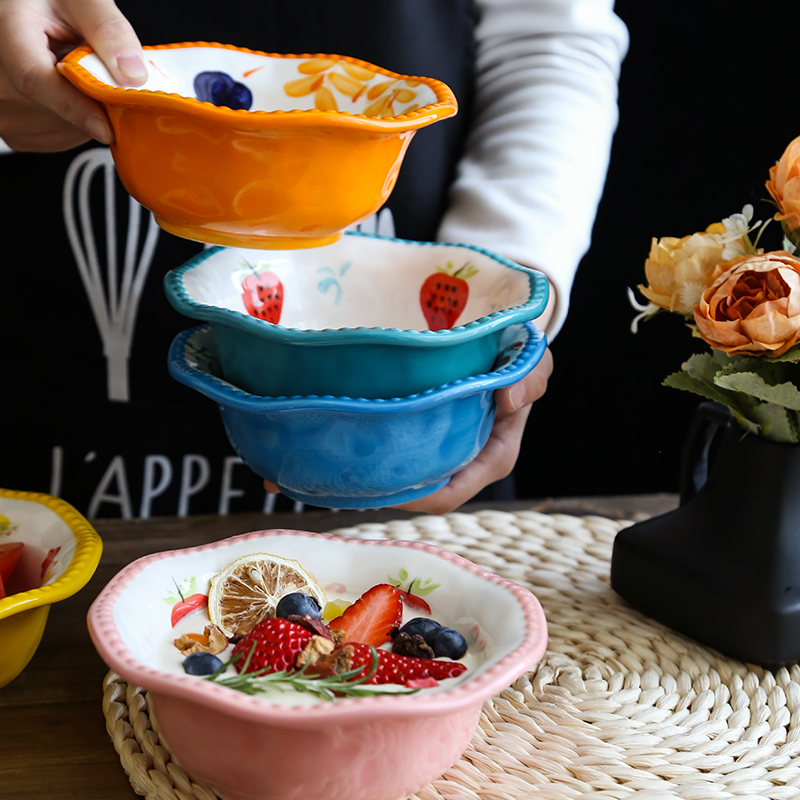 Northern wind ins hand - made lace ceramic bowl bowl noodles in soup bowl of microwave oven with lovely fruit salad bowl