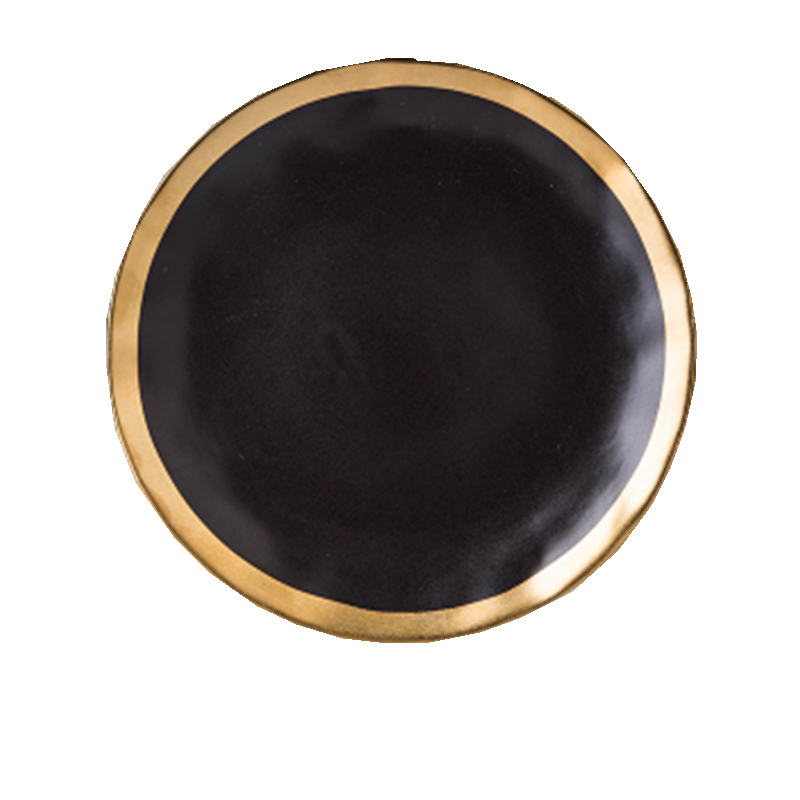 Jingdezhen high - grade series of black matte enrolled porcelain gold - plated rim western food steak creative new fruit plates