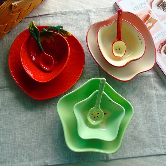 Jingdezhen sweet watermelon fruit salad rice bowls bowl plates spoon, ceramic tableware suit