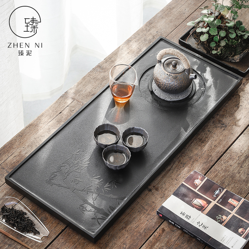 Sharply by mud stone tea tray with large blocks of natural stone, black stone tray was kung fu tea tea tea