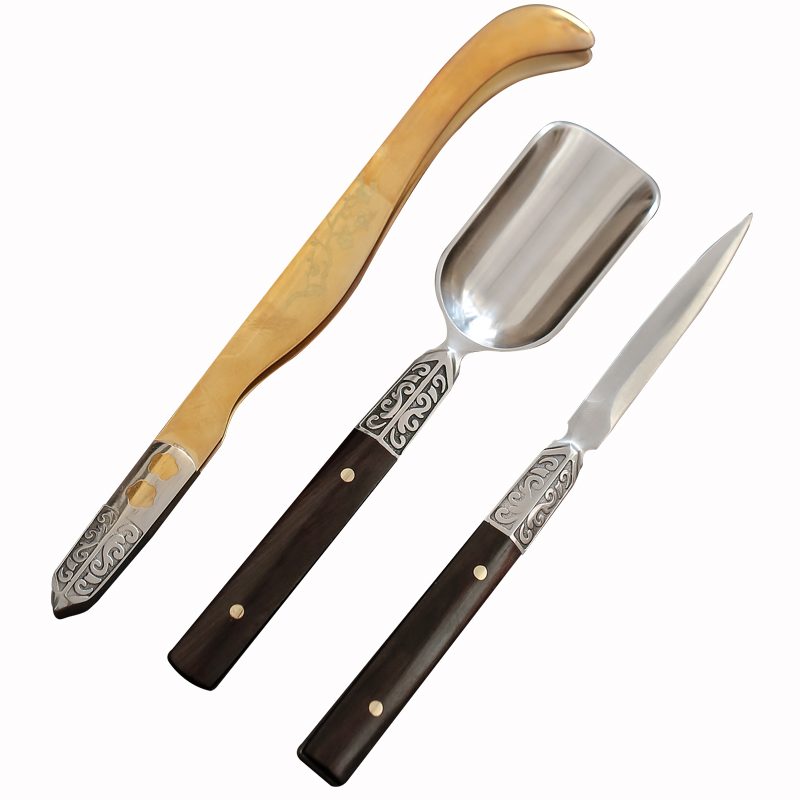 By mud knife three - piece tea "Damascus steel teaspoons ChaGa TSP tea ebony 6 gentleman accessories