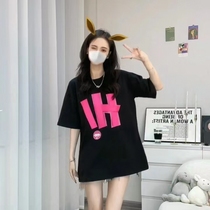 2022 summer new large size womens HI letter patch oversize short-sleeved T-shirt womens mid-length top