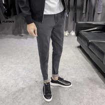 Playboy jeans mens slim Korean version of the trend stretch pants mens casual small straight mens trousers