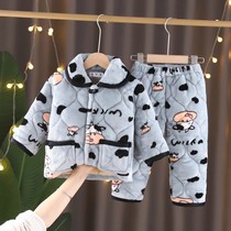 Childrens sleepwear autumn flannel layer thick quilted Boys Girls baby coral fleece zhong da tong Home Services