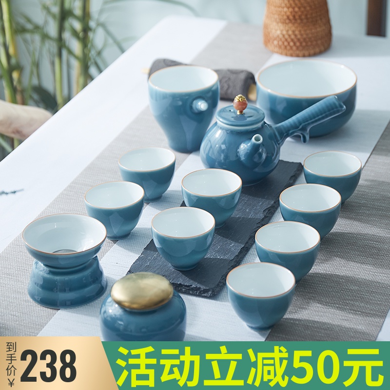 Jingdezhen ceramic kung fu tea sets tea cup home sitting room pure color side put lid bowl of high - end gift box