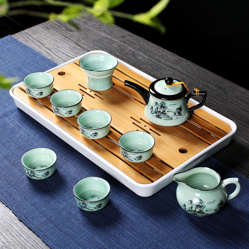 Jingdezhen ceramic kung fu tea set tea tray household contracted celadon teacup tea pot tray of a complete set of gift boxes