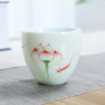 Xinyun hand-painted celadon teacup thin tire single cup creative tea cup Master cup Puer tea cup Ceramic gift customization