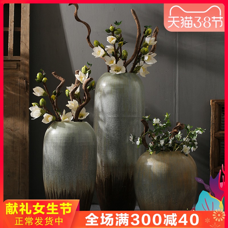 Jingdezhen nostalgia sitting room ground ceramic vase dried flower simulation flower decoration decoration villa coarse pottery restoring ancient ways furnishing articles