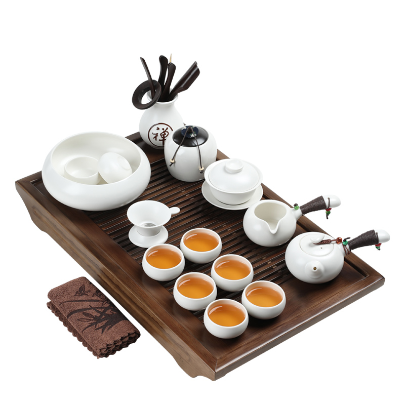 White porcelain tea set ceramic kung fu tea tea tray of a complete set of tea tureen teapot teacup household contracted