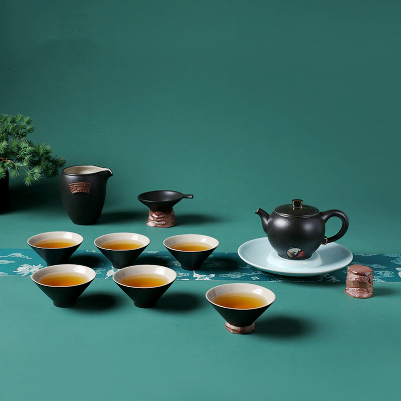 High-End Ceramic Tea Set Lubao Jsscl001bk Residential Landscape Tea Gift Zen Style Black Set Township