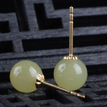Jiugong Jewelry Natural Hetian Yellow Sutton 18K Gold Earrings Earrings Fashion Joker