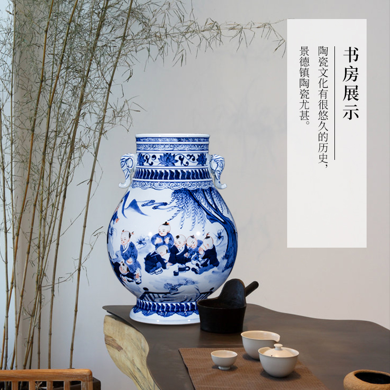 Jingdezhen ceramic handicraft furnishing articles sitting room flower arranging new Chinese style antique porcelain home decoration of blue and white porcelain vase