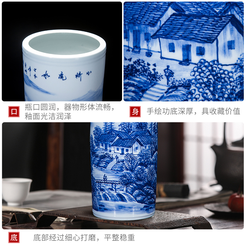 Jingdezhen porcelain vases, pottery and porcelain hand - made scenery of blue and white porcelain flower arranging place of new Chinese style household adornment sitting room