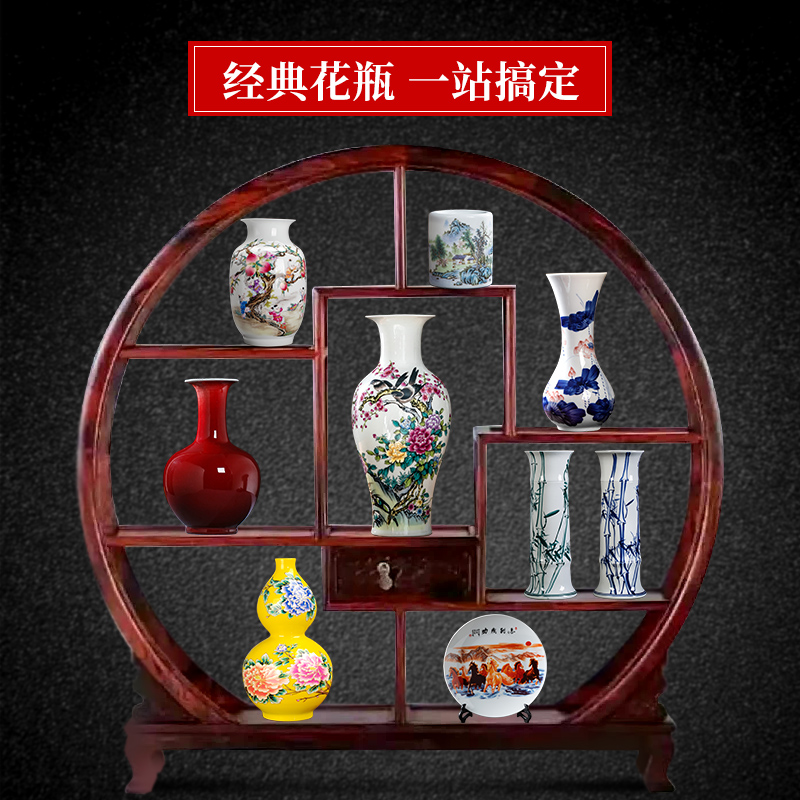 Jingdezhen blue and white porcelain vases, pottery and porcelain vase furnishing articles flower arranging new Chinese style household rich ancient frame sitting room adornment