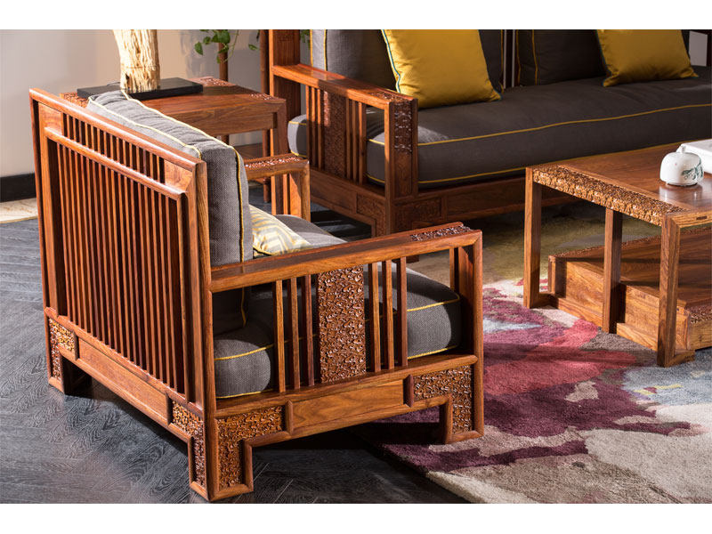 新中式沙发 苏梨吉祥如意系列沙发 刺猬紫檀沙发客厅组合京瓷家具