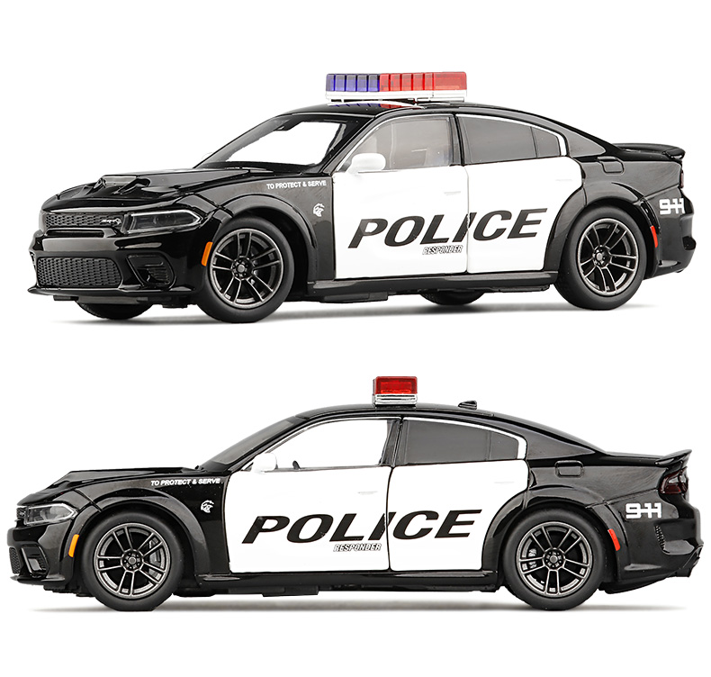 [盒装]jk1/32道奇战马地狱猫警车合金六开门转向避震声光车模