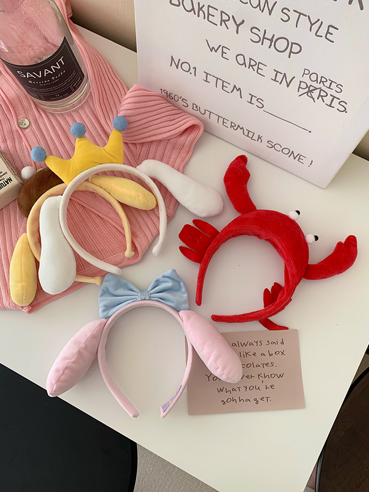 Sweet Little Princess Big Ears Crown Hair Clasp Cartoon Furry Hair Accessories Face Wash Hair Band Cute Crab Hairpin Female