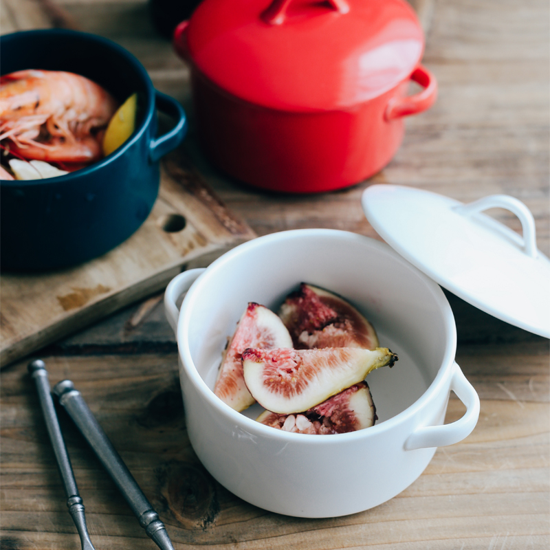 Nordic ceramic baking bowl with cover with the handle ears roasted bowl dessert bowl of soybean milk bowl of bird 's nest household stew