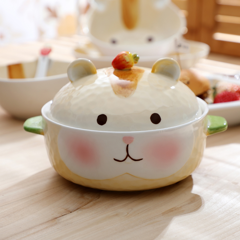 Student dormitory ears with cover ceramic hamster mercifully rainbow such as bowl li riceses leave express cartoon young girl heart bowl of creativity