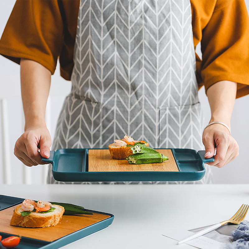 Green food plate Nordic matte enrolled creative ceramic plate with plate steak ferula household utensils square