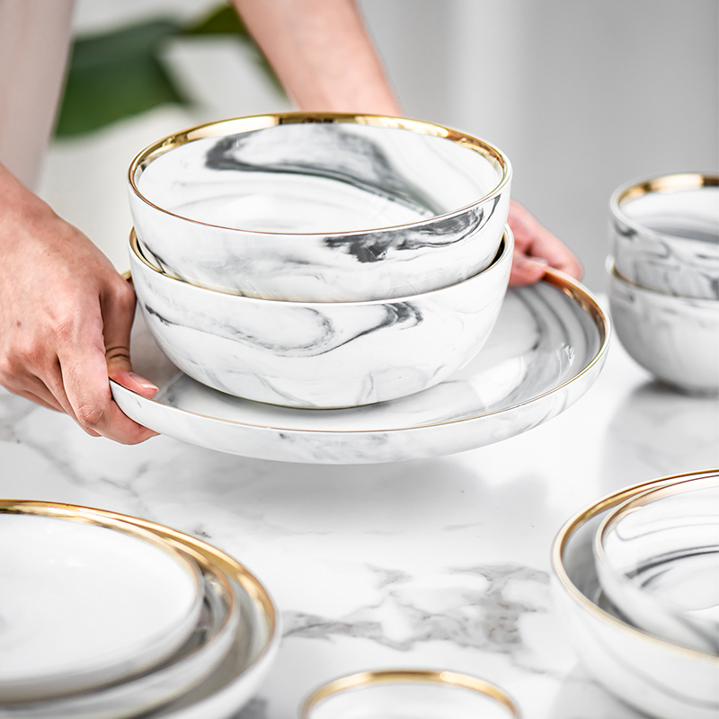 Ins European marble up phnom penh series ceramic tableware 0 rainbow such as bowl soup bowl dish dish the household rice bowls