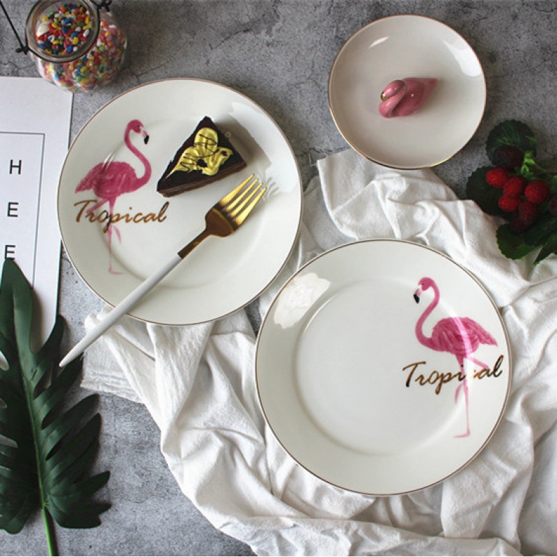 INS up phnom penh flamingos breakfast dishes ceramic western food steak dishes ipads porcelain plates disc dessert plate tableware