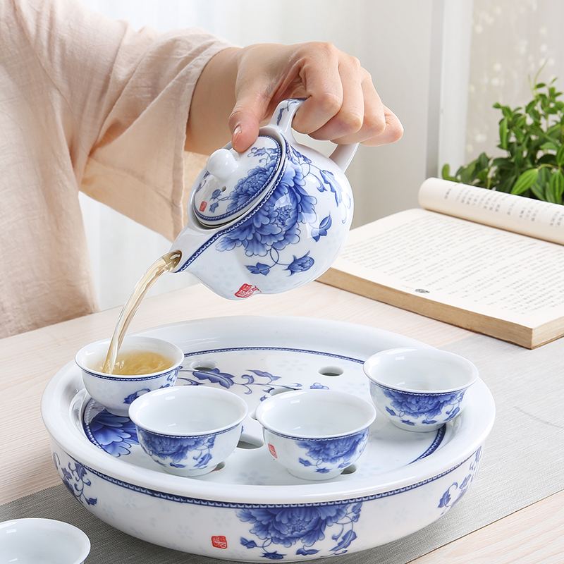 Kung fu tea set contracted household small set of blue and white porcelain of jingdezhen ceramic tea set teapot teacup