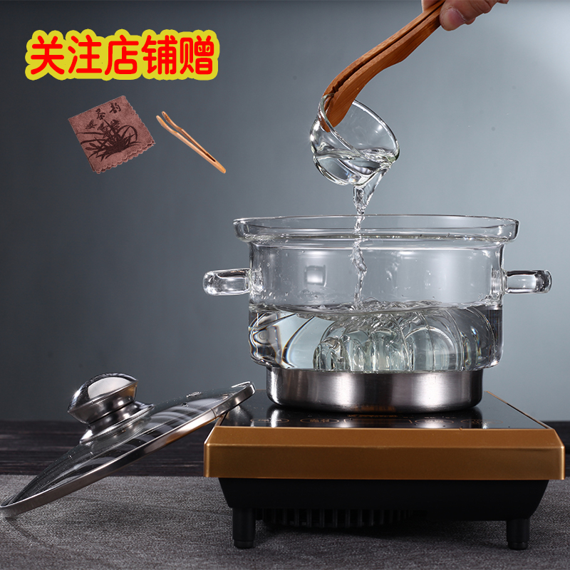 Heavy glass tea wash with cover large boiled cup machine electric TaoLu induction cooker heating disinfection of tea pot