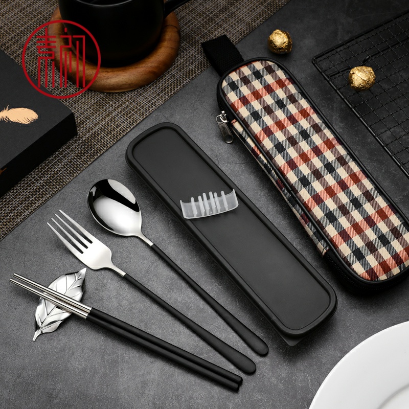 Element at the beginning of stainless steel chopsticks spoons fork suit portable tableware box of adult students express it in three - piece 1 double